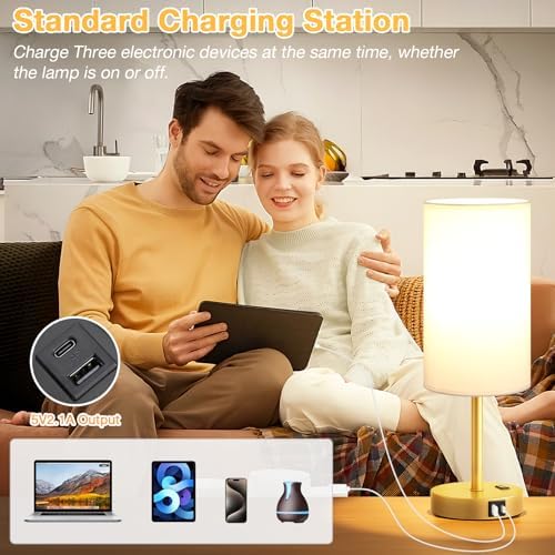 Dicoool 17.4" Bedside Lamp for Bedroom - Dimmable Touch, USB A+C, AC Outlet