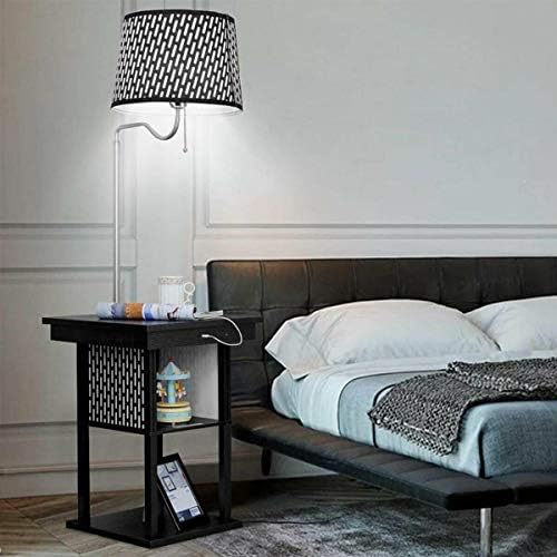 Brightech Madison w. Table & Lamp Combo, Desk Lamp with Wireless Charging Pad and USB Port, Bedside Reading Lamp, Nightstand Lamp with LED Bulb for Bedroom, Living Room, Office - Classic Black