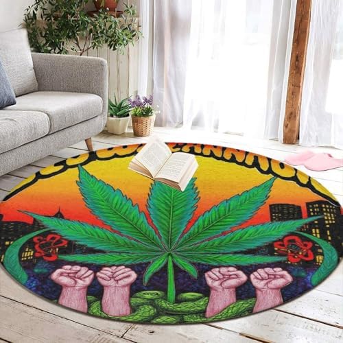 Large Round Area Rug Home Decor Modern Bathroom Rug Kitchen Office Circle Rug for Living Room Sofa Circle Cute Mat Trippy Weed Leaf Art, 36inch