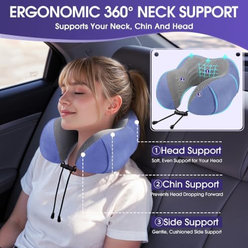 CloudBliss Memory Foam Travel Neck Pillow Airplane, 2 Pack, Black & Blue