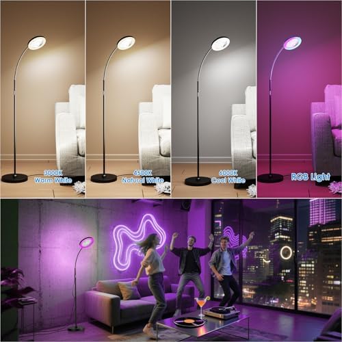 Floor Fan with Light, 26W LED RGB Dimmable Standing Lamp