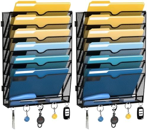 SUPEASY 7-Tier Hanging Wall File Organizer with Hooks, 2 Pack