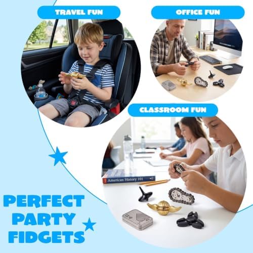JOYIN 5 Pcs Metal Fidget Toy for Adults, 5 Pack EDC Stress Relief Toys with Slider, Spinner and Gear Designs, Handheld Anxiety Relief Desk Toys for Office, Work, Travel and Gifts