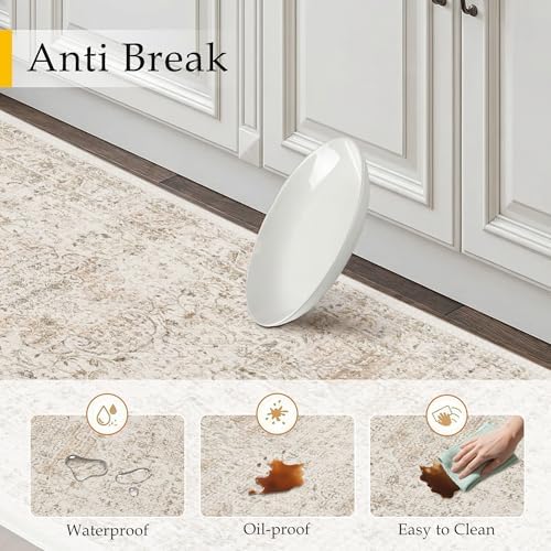 Anti Fatigue Beige Vintage Non-Slip Kitchen Mat 2 Piece