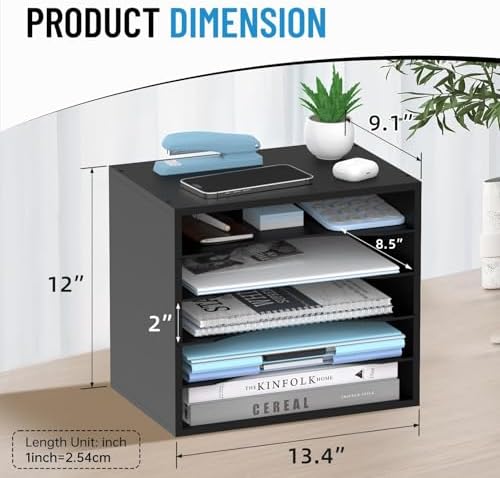 5-Tier Paper Organizer for Desk, Adjustable Mail Organizer, Black