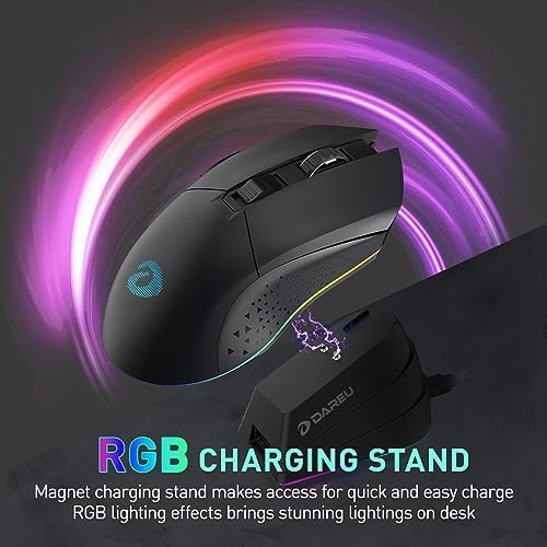 DAREU Wireless Gaming Mouse with Charging Dock Rechargeable RGB,12K DPI,6 Programmable Buttons High-Precision Sensor [300IPS] [1000Hz] for PC Notebook Mac