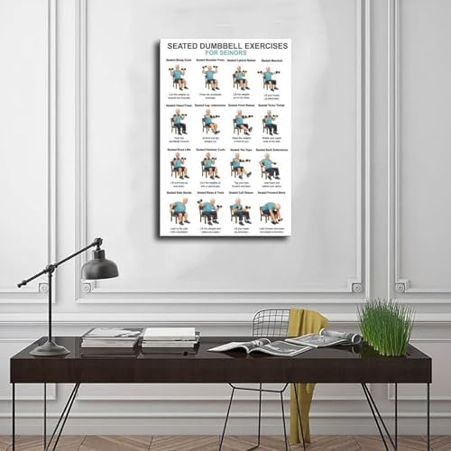 Chair Dumbbell Exercises for Seniors Seated Low Impact Strength Workout Chart Home Fitness Canvas Poster Bedroom Decor Room Decor Frame 20x30inch