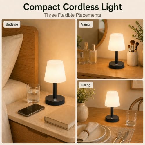Rechargeable Table Lamp, Mini Cordless Shower Lamp for Bathroom, IP54