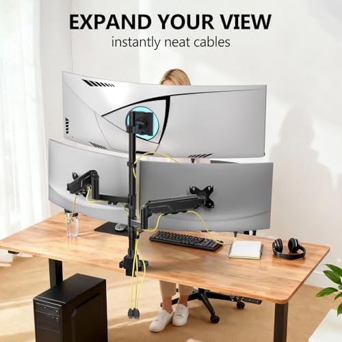WALI Triple Monitor Mount - Extra Tall 3 Monitor Desk Mount for 17-49 Inch Ultrawide Screens, Up to 44 lbs, Fully Adjustable Heavy Duty Monitor Arm, VESA 75/100 mm (GSDM003-P), Black
