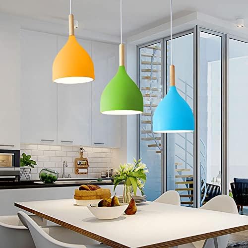 E27 Base Modernaron Light, European Style Chandelier in Kitchen Island, Bar Decoration Color Hanging Lamp, Decorations Metal Lampshade, for Kitchen Island, Dining Table/Blue
