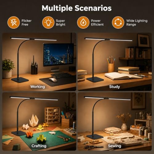 24-Inch Double Head LED Desk Lamp with Base, 15W Architect Desk Light