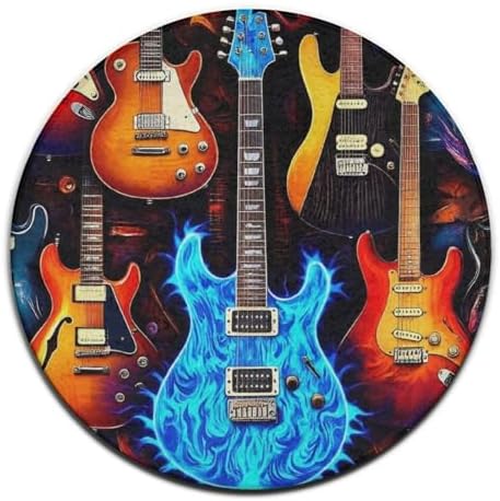 Soft Round Yoga Carpet, Office Chair Decor Round Mat for Carpet and Hardwood Floors Music Guitar