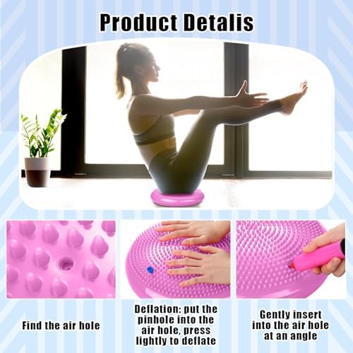 Silipull 2 Pcs Wiggle Seat Inflated Wobble Cushion Flexible Balance Disc with Air Pump for Core Stability Strengthening Improving Posture Physical Exercise