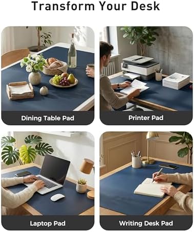 Aothia Faux Leather Desk Mat - Large Mouse Pad, Non-Slip PU Leather Blotter, Waterproof Writing Surface for Office and Home (Dark Blue, 40" x 24")