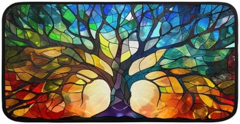 Kitchen Mats, Glass Tree Pattern Kitchen Rugs, Cushioned Anti Fatigue Kitchen Mats, Non-Slip Standing Desk Mat, Absorbent Kitchen Rug for Floor, Kitchen, Office, Sink, 20"×39"
