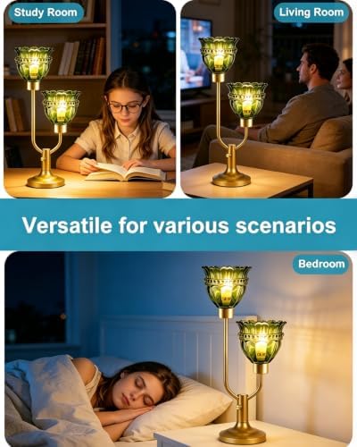 Lightdot Mid Century Modern Green Glass Table Lamps Set of 2 Dimmable Gift