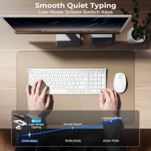 iClever DK05 Bluetooth Wireless Keyboard and Mouse Combo, Silver White