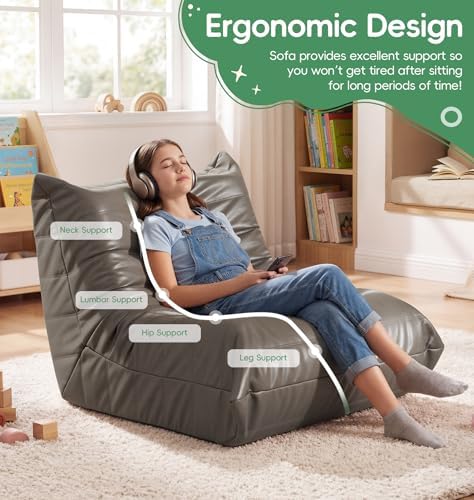 Hobestluk Bean Bag Chair for Teens Large Beanbag Couch with Leather Fabric