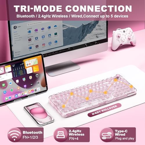 YUNZII X98 Clear Wireless Mechanical Keyboard with Knob (Pink, Snow Switch)
