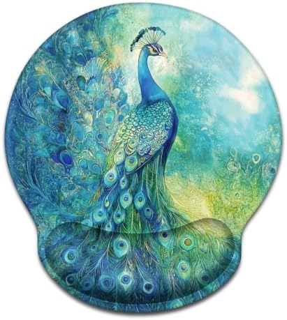 Colored Mouse Pad for Desk with Wrist Rest,Desk Accessories,Peacock