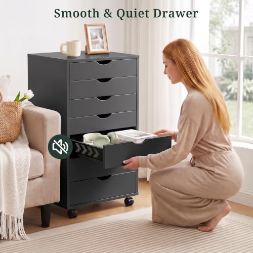 7 Drawer Mobile File Cabinet, Vertical Rolling Filing Cabinet