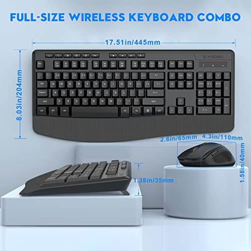 Wireless Keyboard and Mouse Combo, Full Size Ergonomic with Wrist Rest