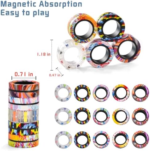 15Pcs Magnetic Adults Fidget Toys Rings,Stocking Stuffers for Kids 8-12