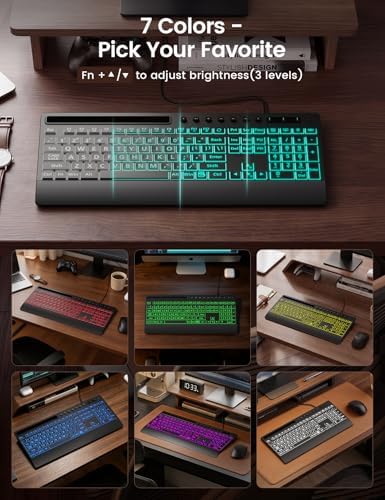 SABLUTE Wired Large Print Backlit Keyboard with Wrist Rest, K31PRO