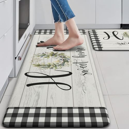 MAYHMYO Black White Checkered Kitchen Mats for Floor,Anti Fatigue Cushioned