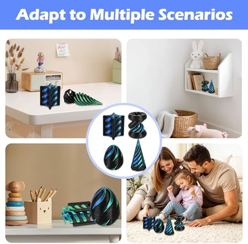 4 Pack Spinning Fidget Toys Blue Black 3D Printed Desk Decor Set