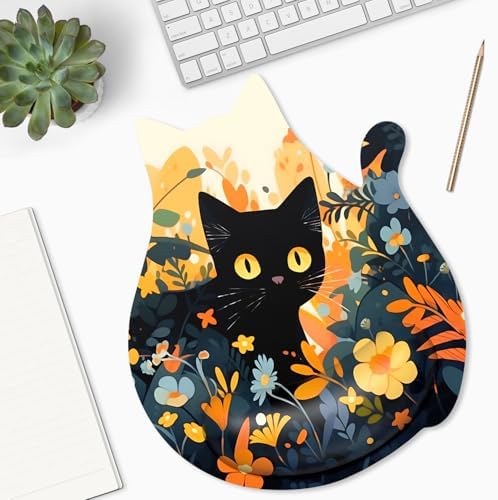 Ergonomic Mouse Pad with Wrist Rest, Cute Cat Memory Foam Padded Pain Relief Non-Slip Wrist Support Mouse Mat for Gaming Work Computer Laptop, Funny Office Supplies Desk Accessory, Cat Flower