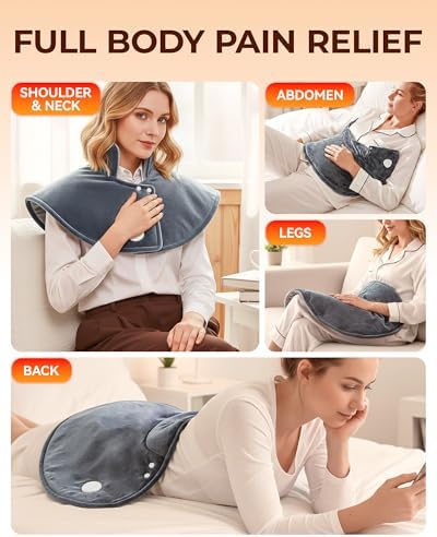 Heating Pad for Neck and Shoulders and Back, Pain Relief Heated Shoulder Wrap with Adjustable Button, 6 Heating Setting and 4 Auto-Off Timer, Gifts for Mom Women Christmas Birthday