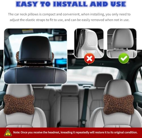 2PCS Car Headrest Pillow,Soft & Comfortable Car Neck Pillow for Driving Fatigue Relieve,All-Season Universal Cars Head Rest Pillows Automotive Interior Accessories for Cars (Leopard Print)