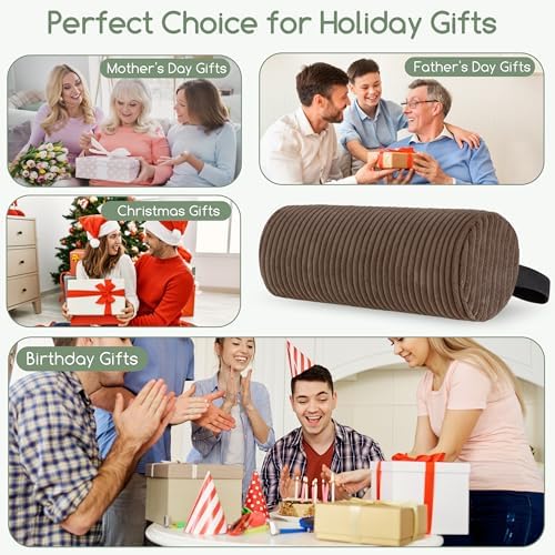 HIGOGOGO Lumbar Roll Lumbar Support Pillow for Office Chairs, Cars, and Gaming Chairs, Back Cushion with Washable Cover & Adjustable Strap to Relieve Back Pain and Improve Posture, 15"x6"x5", Brown