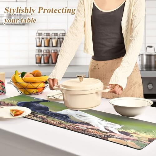 Cat Stretching Trivet Table Runner for Hot Dishes and Pots, Heat Resistant Waterproof Anti-Slip Table Protector for Kitchen Decor, 11.8x39.4 in