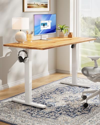 HUANUO Electric Standing Desk, Whole Piece Desktop, Adjustable Height Computer Desk, 4 Height Memory Settings, Sit Stand Up Desk for Home Office, 48" x 30", Light Vintage