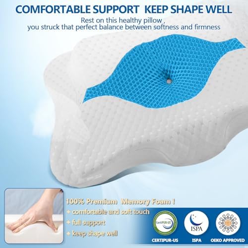 CHxxy Memory Foam Pillows, Cervical Pillow for Neck & Shoulder Pain Relief