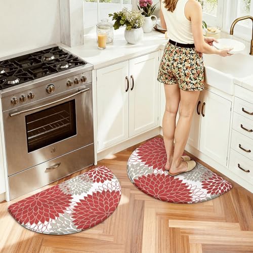 KIMODE Half Circle Kitchen Mats for Floor Cushioned Anti Fatigue 2PCS Semi