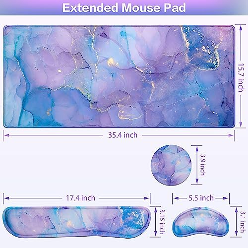 4-in-1 Mouse Pad with Wrist Rest Purple,35.4×15.7in Large Gaming Mouse Pad