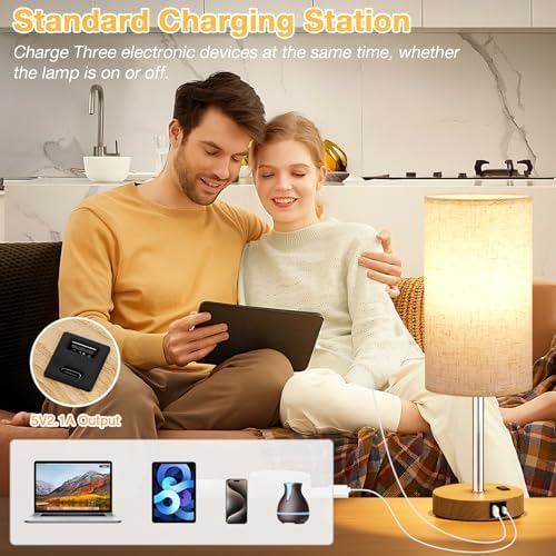 Dicoool 17.4" Bedside Lamp for Bedroom - Dimmable Touch, USB A+C, AC Outlet