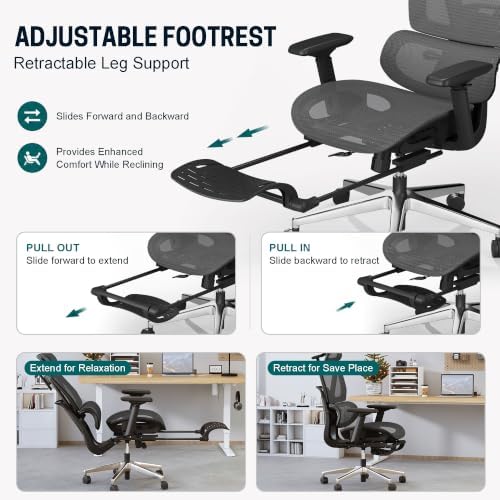 ATORPOK Ergonomic Reclining Office Chair with Footrest, Black
