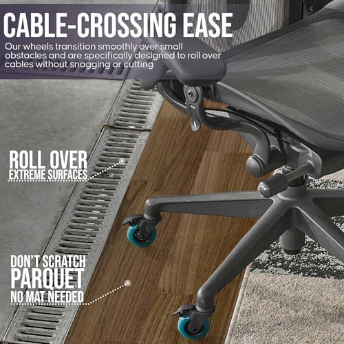 STEALTHO Chair Casters 5-Pack with 2 Locking Wheels | Heavy-Duty Office Rollers | Silent | Polyurethane Floor Safe | Standard Fit 7/16" x 7/8" | 600lb Load Capacity | Navy Blue
