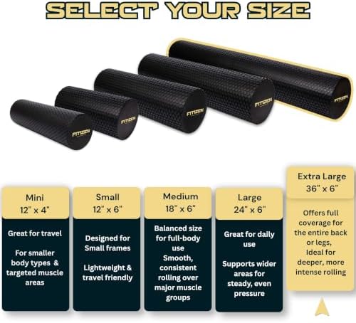 Foam Roller for Muscle Massage, Stiff Back Pain Relief, Physical Therapy, Deep Tissue, Exercise Equipment for Home Gym, Stress, Yoga, Pilates for the Fit Citizen (Black, XL 36 x 6 inches)