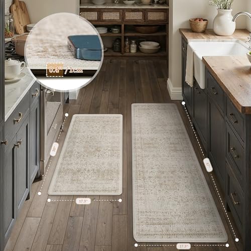 Anti Fatigue Beige Vintage Non-Slip Kitchen Mat 2 Piece