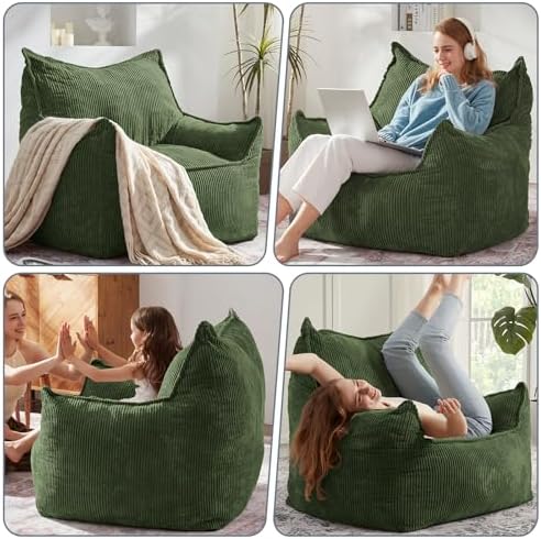 EBENCHICO Giant Bean Bag Chair for Adults, Corduroy Large Bean Bag Chairs for Teens with Armrests, Comfy Adult BeanBag Chair Sofa Couch with Filler Included for Bedroom Living Room