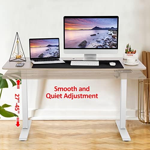 farexon 48 x 24 inch Standing Desk Electric Adjustable Height with Power Outlets, Stand up Desk with Wheels, Preset Heights Home Office Gaming Computer Workstations Table（Oak