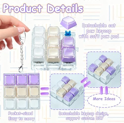 Double Layer Keycap Keyboard Fidget Toy, Keyboard Fidget Keychain 9-in-1 Keyboard Decompression Button Finger Clicker Toys, Click Buttons Fidget Toy ADHD Sensory Fidget Toy Stress Relief Gifts(WYP)