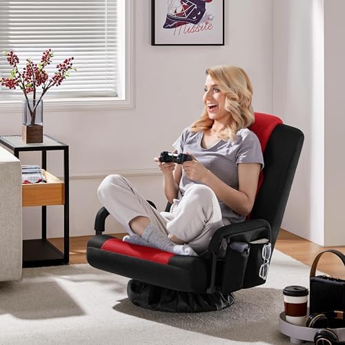 Yaheetech Floor Gaming Chair High-Back Swivel Adjustable Folding Seat Red
