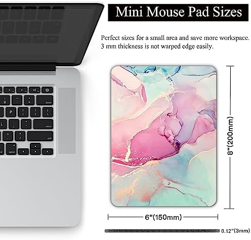 Small Mouse Pad, Mini Mouse Pad 6 X 8 Inch with Non-Slip Rubber Base for Keyboard Tray Laptops Wireless Mouse Home Office Travel, Washable & Portable (Pink Green Marble)