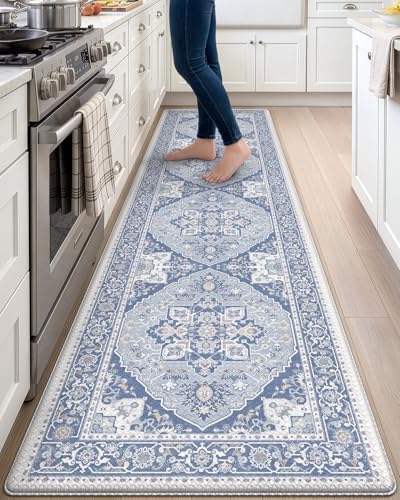 DEXI Kitchen Floor Mats Cushioned Anti Fatigue Runner Rug, Light Blue